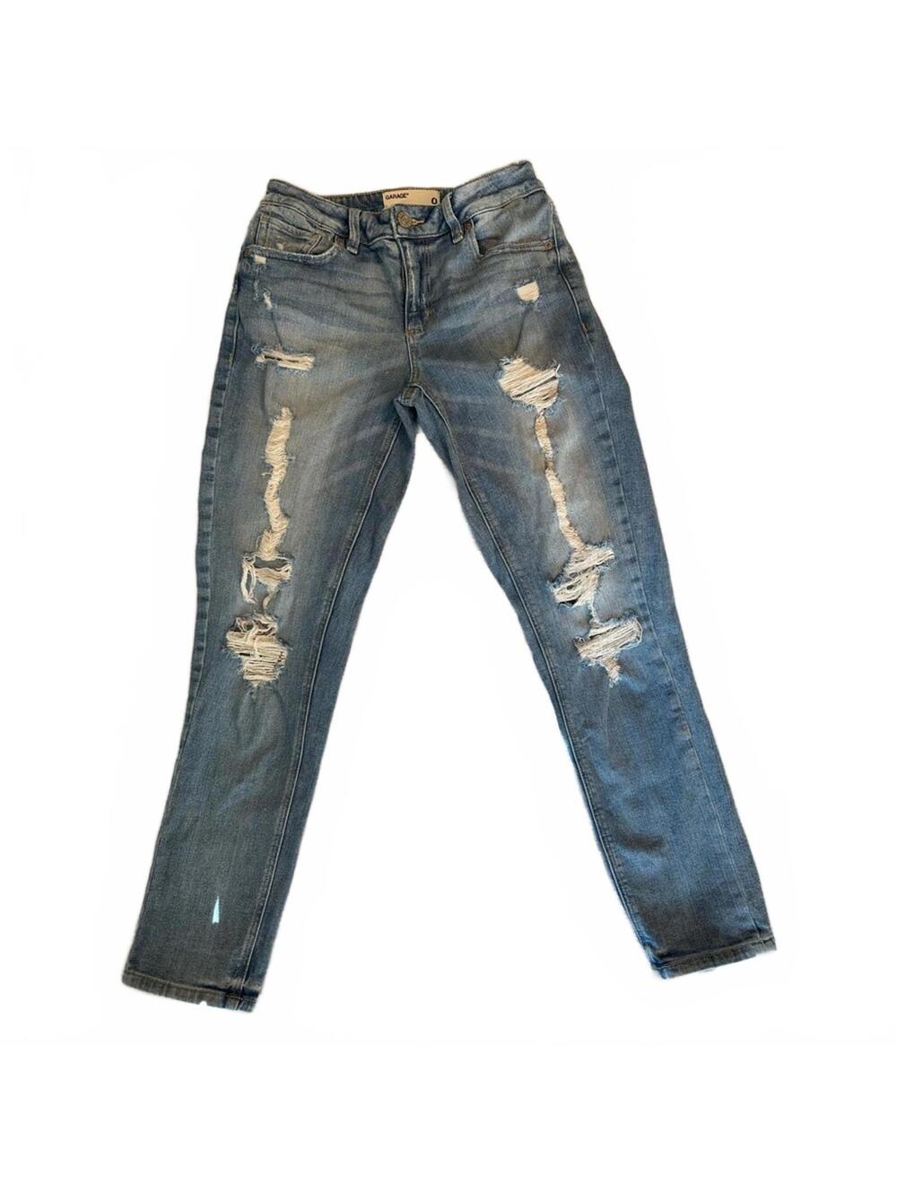 Garage Denim Jeans Light Blue Distressed Boyfriend Cut Size 0